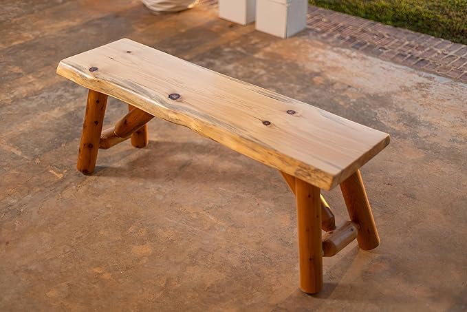 SRL Rustic Logwerks Indoor & Outdoor Bench — Pine & Cedar Wood Bench — Front Porch Decor — Live Edge Small Bench for Entryway, Garden — Handcrafted Wooden Bench — Rustic Furniture (48”, Outdoor Clear)