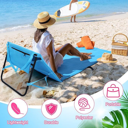 2 Pack Folding Beach Lounge Chair for Adults Couple Portable Sun Lounger Lightweight Tanning Mat with Storage Pocket Adjustable Position Lawn Chairs Patio Chaise Outdoor Sunbathing Camping