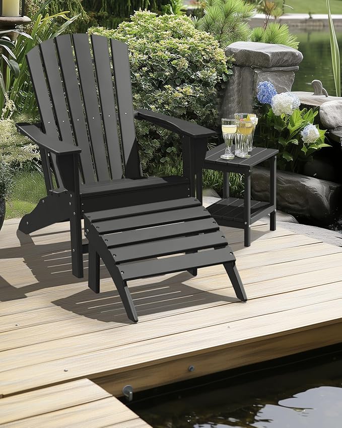 IVY&LANE Adirondack Chairs Set of 4 | HDPE Plastic | Outdoor Fire Pit Chairs | Oversized | All-Weather | Black | for Outside Deck Backyard Patio Poolside Porch Lawn
