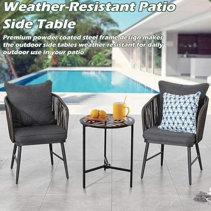 Party Zealot Set of 2 Small Round Metal Side Tables, 13-Inch Black Outdoor End Tables for Patio, Balcony, Porch or Garden – Weather-Resistant Corner Coffee Table for Small Spaces & Indoor Plant Stand