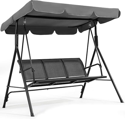 Yaheetech Outdoor Patio Swing Chair, 3-Seat Patio Sunset Hanging Swing Glider w/Adjustable Canopy & Texteline Fabric & Armrests, Outdoor Love Seat Bench for Patio/Garden/Yard/Porch, Gray