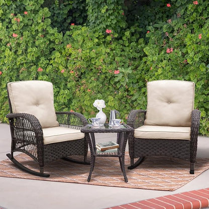 BABYLON Indoor Outdoor Coffee Table, All-Weather Wicker Tempered Glass Top Side Table, Indoor Outdoor Patio End Table with Storage Space, 20''x 20''x20''