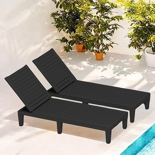 YITAHOME Patio Lounge Chair Set of 2, Outdoor Chaise Lounge with 5-Position Backrest, 265lbs Weight Capacity for Backyard, Poolside, Waterproof & Easy Assembly (Black)