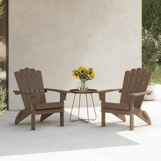Adirondack Chair, Weather-Resistant Patio Chair with Wide Armrests & High Backrest, Folding Fire Pit Chair for Garden, Backyard, Porch