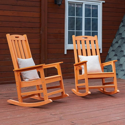 Psilvam Oversized Outdoor Rocking Chair, with 21" Wide Seat and 32" Tall Backrest, Pre-Assembled with Most Components for Effortless Installation (Orange)