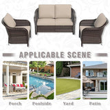 3 Piece Patio Wicker Conversation Set, All-Weather Use Outdoor Wicker Loveseat with 2 PE Rattan Chair, Ideal for Porch - Photo 8