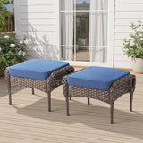 Outdoor Patio Ottomans Set of 2, Outdoor Wicker Footrest Seat with Removable Cushions - Photo 1