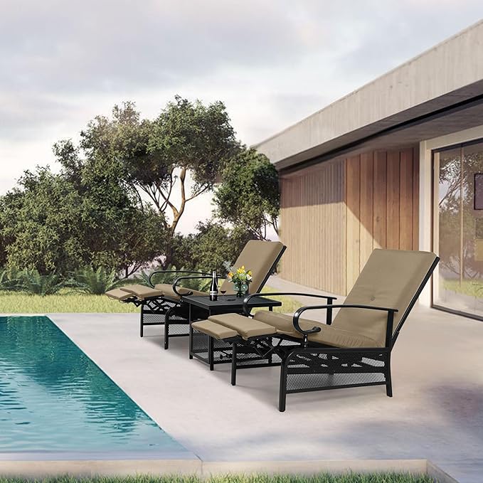 Oakcloud Adjustable Outdoor Lounge Chair Metal Patio Relaxing Recliner Chair with Removable Cushions(Brown) - Photo 8