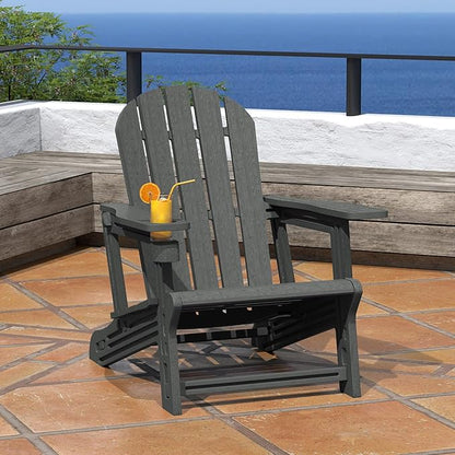 Costaelm Tool-Free Assembly Outdoor Patio HDPE Plastic Adirondack Chair with Cup Holder, Gray