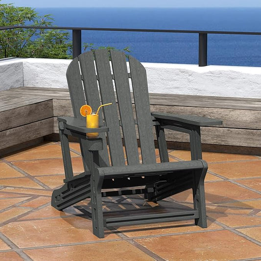 Costaelm Tool-Free Assembly Outdoor Patio HDPE Plastic Adirondack Chair with Cup Holder, Gray
