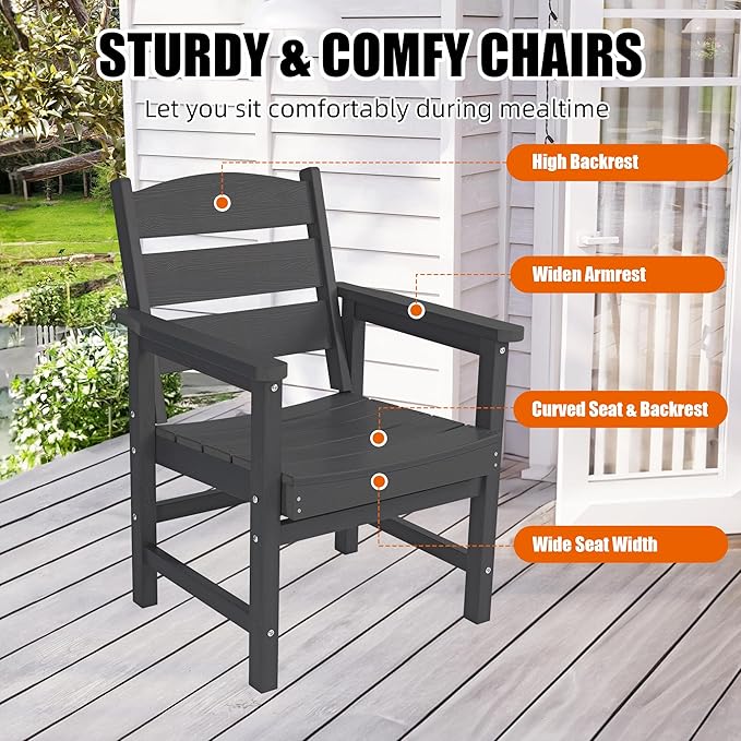 3-Piece HIPS Patio Dining Set, Outdoor Dining Table and Chairs Set with Umbrella Hole - Photo 6