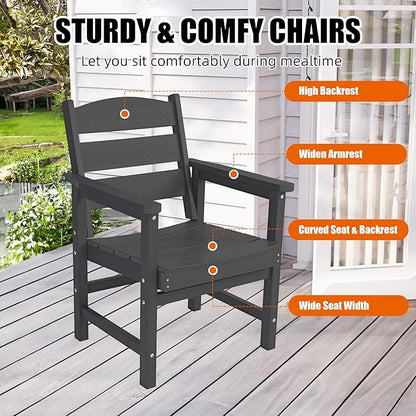 3-Piece HIPS Patio Dining Set, Outdoor Dining Table and Chairs Set with Umbrella Hole, Weatherproof Dining Table Set for 2 Person, Patio Furniture Set for Outside Deck, Black
