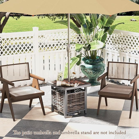 Tangkula 21.5 Inches Outdoor PE Rattan Side Table, All Weather Patio Square End Table with Resin Tabletop, Umbrella Hole, Metal Frame, Outdoor Coffee Table for Garden, Backyard, Balcony, Poolside