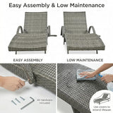 Wicker Outdoor Lounge Chairs with Pull Out Side Table, Pool Lounge Chairs Set of 2, Gray Rattan Outdoor Lounger - Photo 8