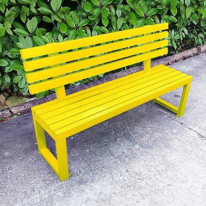 Outdoor Patio Benches, Garden Metal Bench with Backrest, for Front Porch, Yard, Patio, Entryway, Park, 500kg/1100lbs Load Bearing(Yellow,120cm/47in)