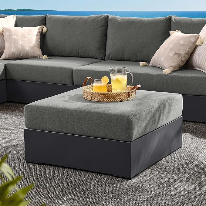 Modway Tahoe Aluminum Ottoman in Gray Charcoal with Weather-Resistant Cushion-Ideal as Outdoor Footstool - Photo 2