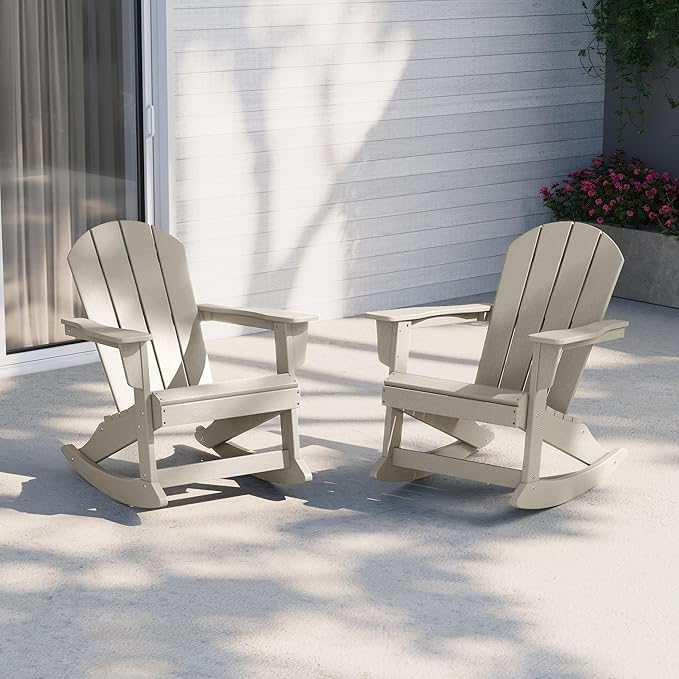 WestinTrends Malibu 2 Piece Set Outdoor/Patio Poly Adirondack Rocking Chairs (2 Seater), Sand