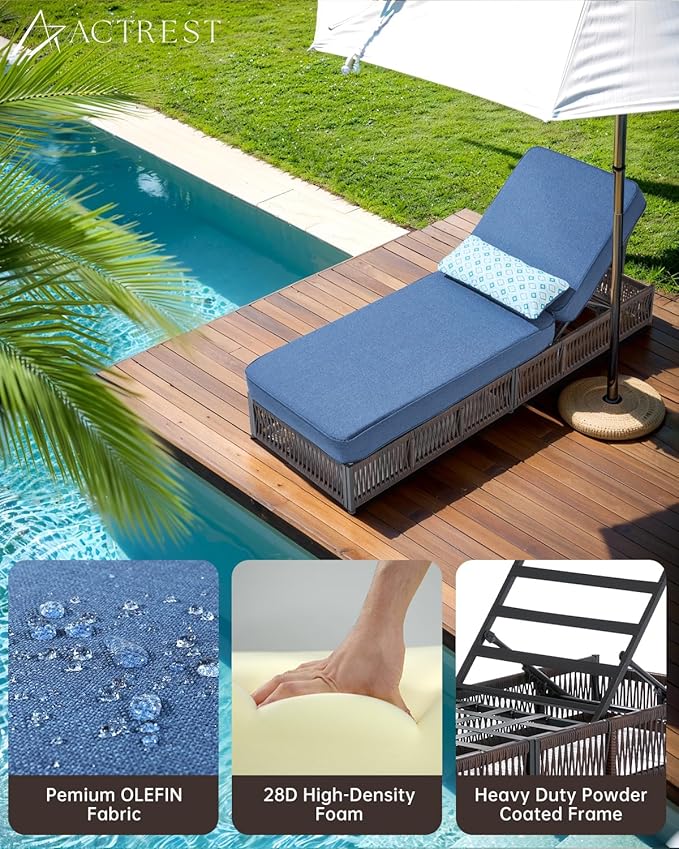 Luxury Outdoor Chaise Lounges with 5 Inch Thickened Cushions - Set of 4 High Back Brown Wicker Patio Recliners Rattan - Photo 5