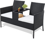 Kromax Wicker 2 Seat Patio Loveseat, Outdoor Rattan Loveseat with Table, Washable Cushion Covers, Backyard, Garden, Lawn - Photo 1