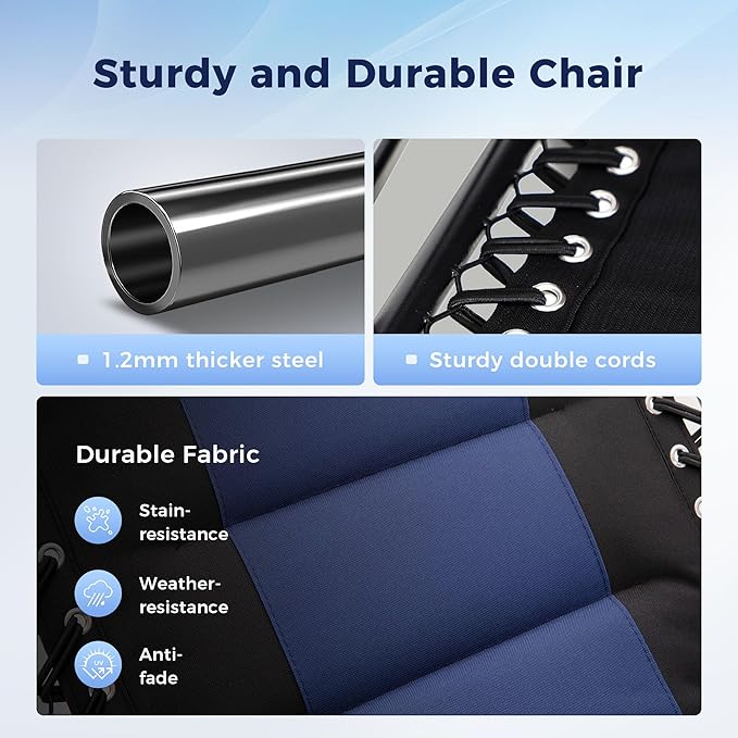MAISON ARTS Oversized Zero Gravity Chairs Set of 2, Folding Padded Recliner Anti Gravity Lounge Chair with 28" Wide Seat and Cup Holder, Support 400lbs, Blue & Black