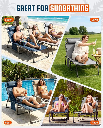 KingCamp Lounge Chair with face Hole, 400LBS Tanning Chairs for Outside, Adjustable 5-Position Beach Lounge Chairs Folding Sun Tanning Chair for Outside Beach Patio Sun Bathing Pool Backyard