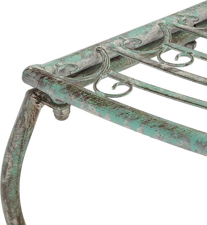 SAFAVIEH Outdoor Furniture Collection – Abia Antique Dark Green Distressed Wrought Iron 50-Inch Curved Tree Bench - Photo 7