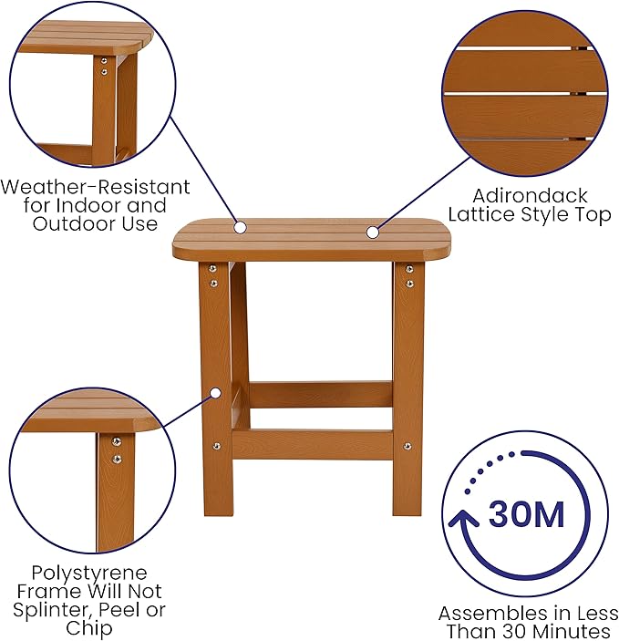 Flash Furniture Charlestown Tiered Commercial Poly Resin Adirondack Side Table - Teak - All-Weather - Indoor/Outdoor
