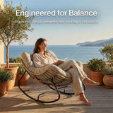 Oversized Papasan Rocking Chair Outdoor, Comfy Patio Papasan Egg Rocker with Thick Cushion for 450 lbs - Photo 4