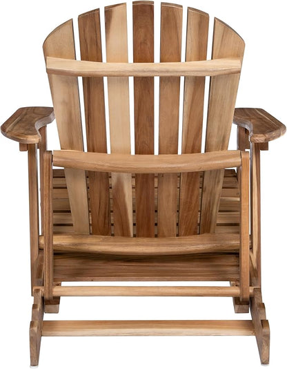 Merax Folding Adjustable Acacia Wood Adirondack Chairs, with Retractable Ottoman Outdoor Lounge Reclining Chair for Yard, Garden, Patio, Natural Stained