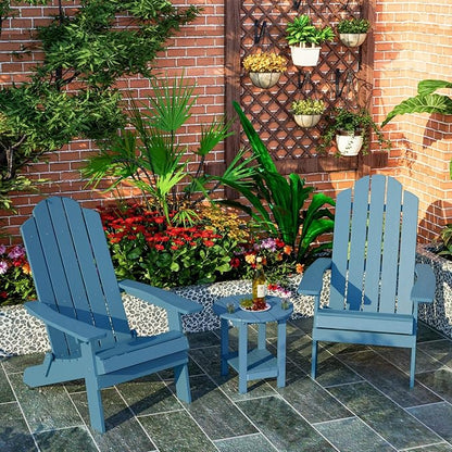 MXIMU Round Outdoor Side Table Adirondack Tables 18 Inch Chairside End Tables with Storage Shelf, 2-Tier Plastic Patio Side Table, Weather Resistant for Balcony Backyard Lawn (Navy, 2 Pack)