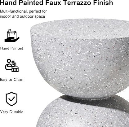 Glitzhome Outdoor Side Tables Set of 2, Heavy Duty Patio Sturdy Faux Terrazzo Decorative Garden Stool Planter Stand for Indoor Covered Outdoor, 17.75" H, Gray