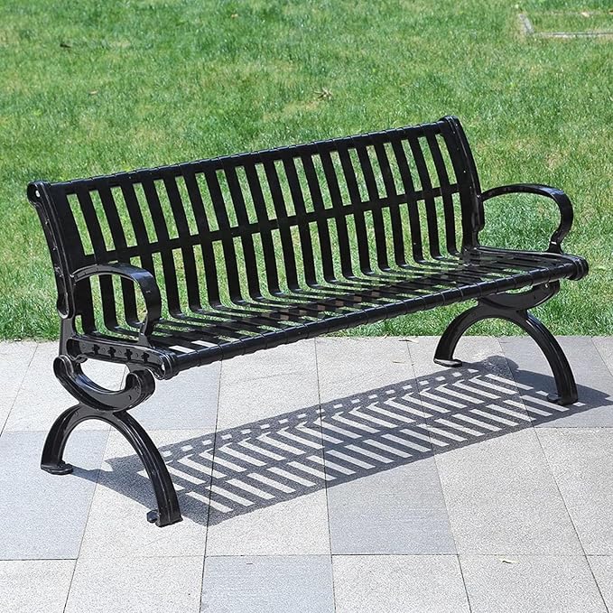 2-3 Seater Metal Garden Bench, All-Weather Park Bench Chair with Backrest, Outdoor Furniture Leisure Porch Seating for Balcony, Backyard, Lawn and Poolside