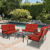5Pcs Patio Conversation Set Outdoor Wrought Iron Furniture Set with 1 Glider, 1 Loveseat, 2 Single Chairs - Photo 2