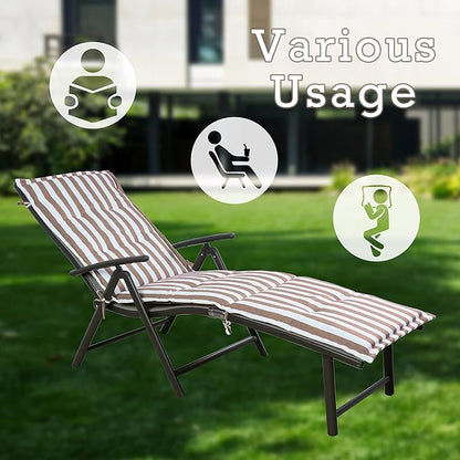 Kozyard Cozy Aluminum Reclining Lounge Chair - Perfect for Beach, Yard, Pool, and Patio Outdoor Chaise Lounge with Drink Holder, Weather Free Adjustable Assemble Free Beige Strip