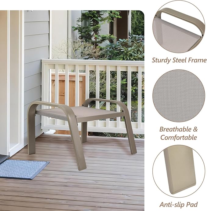 Patio Ottomans Multipurpose Furniture Footstolls Small Seat Portable Chairs Beige for Garden Porch Yard - Photo 5