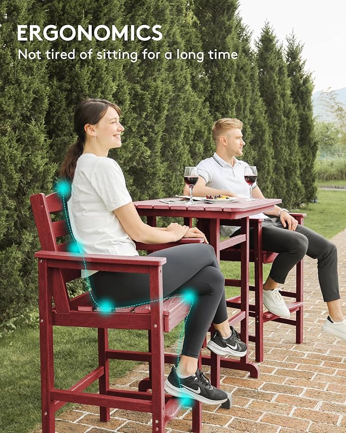SERWALL Tall Adirondack Chairs Set of 2, Balcony Adirondack Chairs Set, Outdoor Bar Height Barstools Chair Set for Bistro, Poolside, Garden, Dark Red