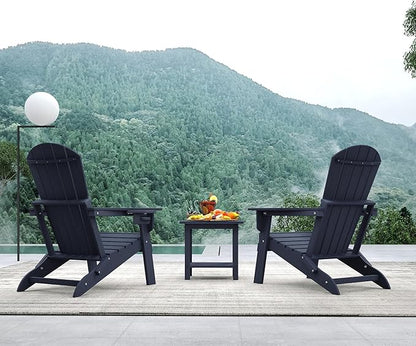 Folding Adirondack Chair Set of 2，Wooden Textured Fire Pit Chair with Cup Holder, Heavy All-Weather HDPE Plastic Outdoor Patio Chairs for Poolside Backyard Patio Outdoor Garden