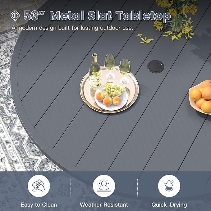 VICLLAX 53" Round Patio Dining Table for 6-8, Metal Outdoor Dining Table with Umbrella Hole for Garden, Patio, Balcony - Photo 5
