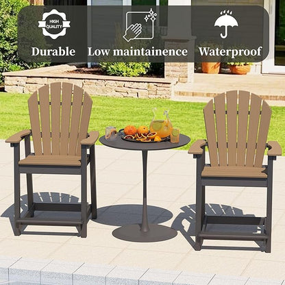 Outdoor Tall Adirondack Chair, HDPE Weather Resistant Outdoor Chair for Garden, Perfect for High Top Table & Chairs on Your Balcony, Capacity 400LBS, Brown