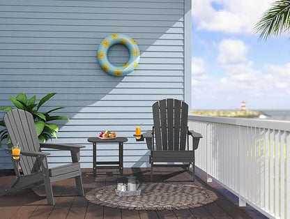 Upgraded Folding Adirondack Chair with All-Weather Cup Holder-EcoVida, Premium Wood Grain Texture, HDPE Waterproof, Suitable for Fire Pit, Patio, Porch,Grey