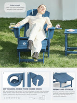 KINGYES Folding Adjustable Adirondack Chair with Ottoman & 2 Cup Holders Set of 4 - Photo 3