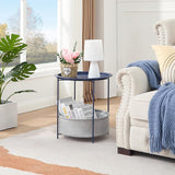 VECELO Round Side/End Table with Fabric Storage Basket，Metal Anti-Rust and Waterproof Small Bedside Nightstand with - Photo 2