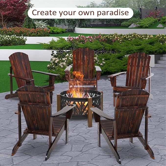 Folding Adirondack Chair, Weather Resistant Outdoor Patio Chair with Cup Holder for Lawn, Backyard, Poolside(Brown)