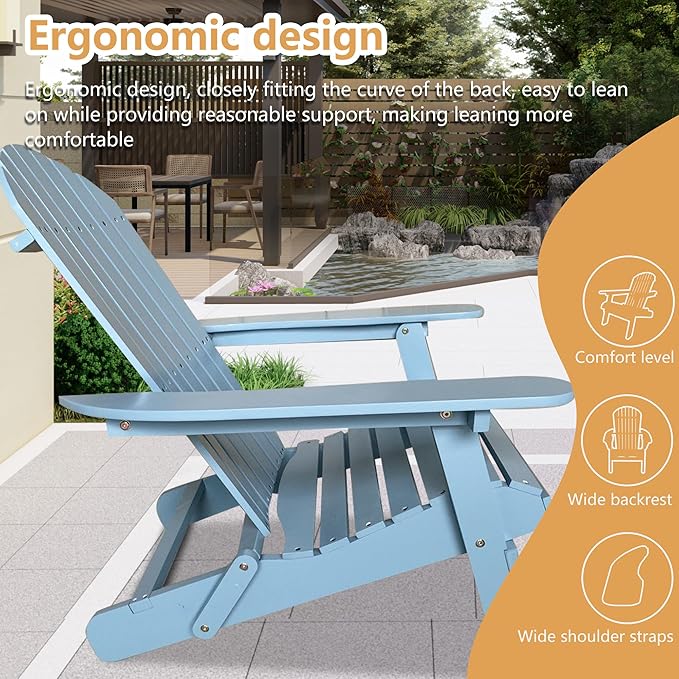 PayLessHere Adirondack Chairs, Weather Resistant Patio Chairs with Pinewood Wooden Textured for Patio Lawn Garden - Photo 4