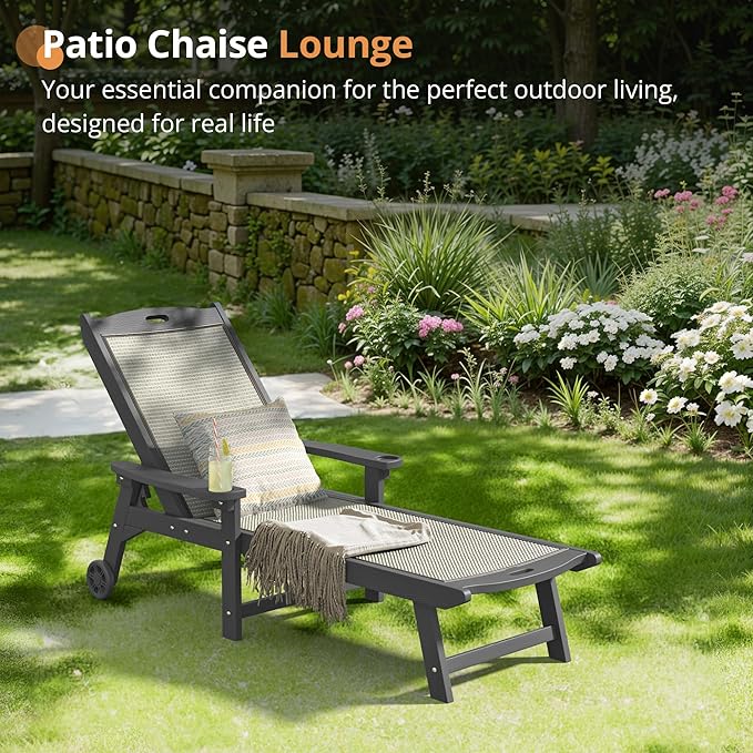 LUE BONA Chaise Lounge Chair Outdoor Set of 2, HDPS and HDPE Wicker Material - Photo 5