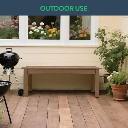 Weatherproof HIPS Outdoor Bench, 2-Person Patio Dining Bench, All-Weather Poly Lumber Garden Bench, Never Rot or Fade, Park Bench with Wood Grains for Porch, Entryway, Dark Brown, 2 Pack