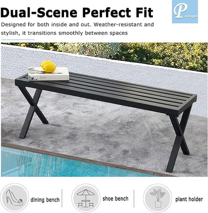 Black Outdoor Bench Set of 2, 46" Outdoor Metal Backless Bench for Outdoor, Patio Garden Bench, All Wheather Outdoor Bench with cors for Garden, Backyard, Porch, Black