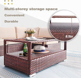 DIMAR GARDEN Outdoor Coffee Table Wicker Patio Rattan Side Table with Glass Top and Storage Shelf,40in Mixed Brown - Photo 4