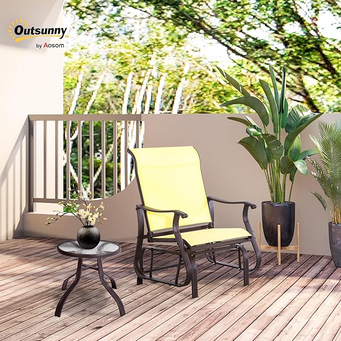 Outsunny Outdoor Glider Chair, Gliders for Outside Patio with Steel Frame and Mesh Fabric for Backyard, Garden - Photo 2