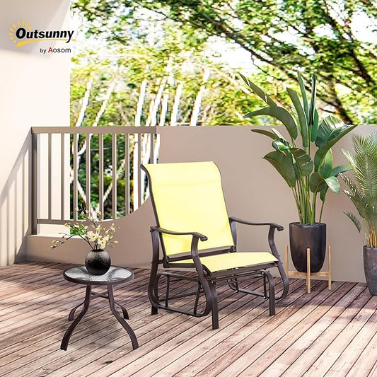 Outsunny Outdoor Glider Chair, Gliders for Outside Patio with Steel Frame and Mesh Fabric for Backyard, Garden, and Porch, Beige